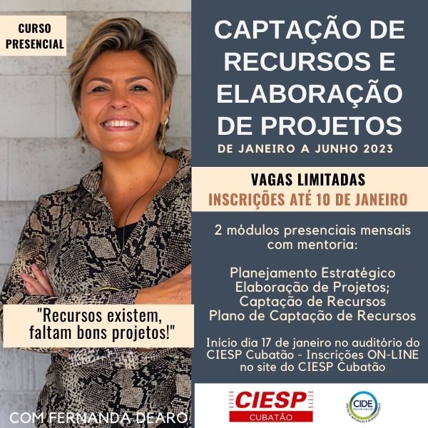 Cubatão inicia inscrições para curso de Capacitação e Profissionalização de ONGs de Cubatão.